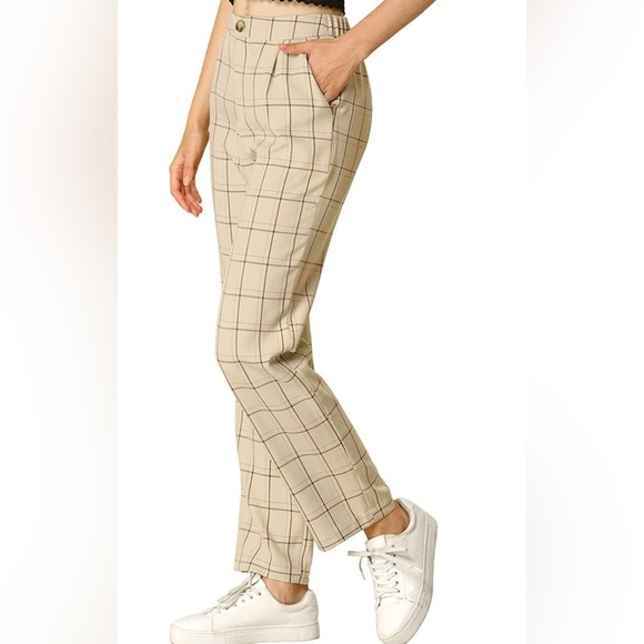 Allegra K Women's Plaid Pants Elastic Waist Casual Work Office Long Trousers XL - Picture 1 of 10
